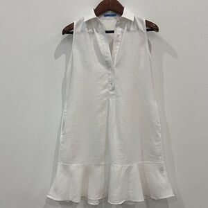 White Linen Sleeveless Dress with Ruffled Hem